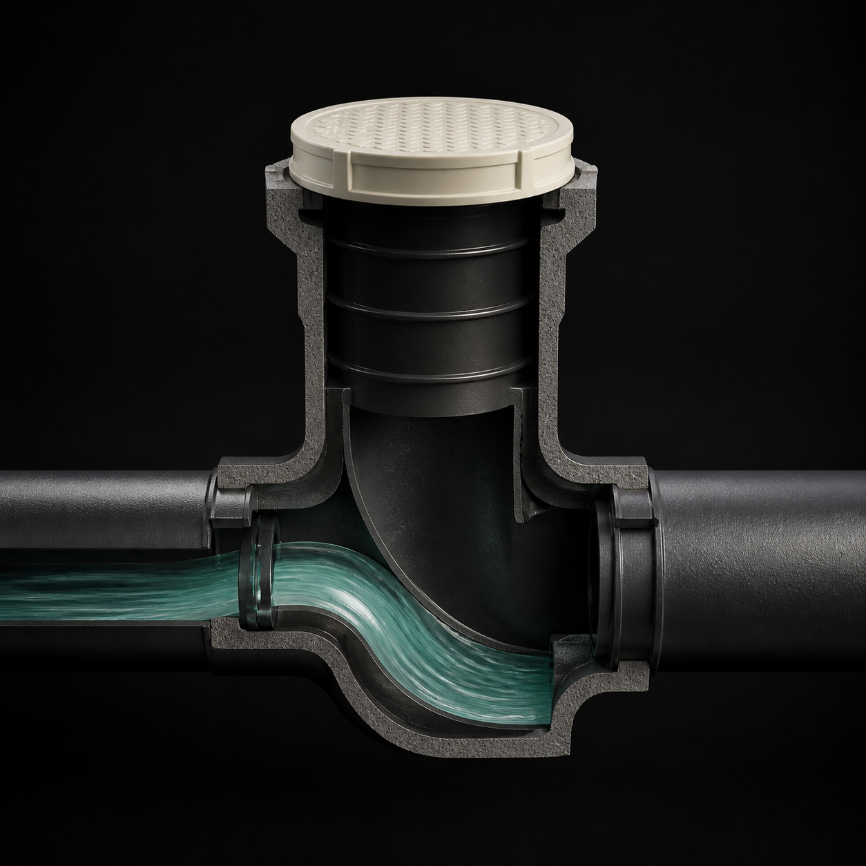 Clear residential drain-flow cutaway